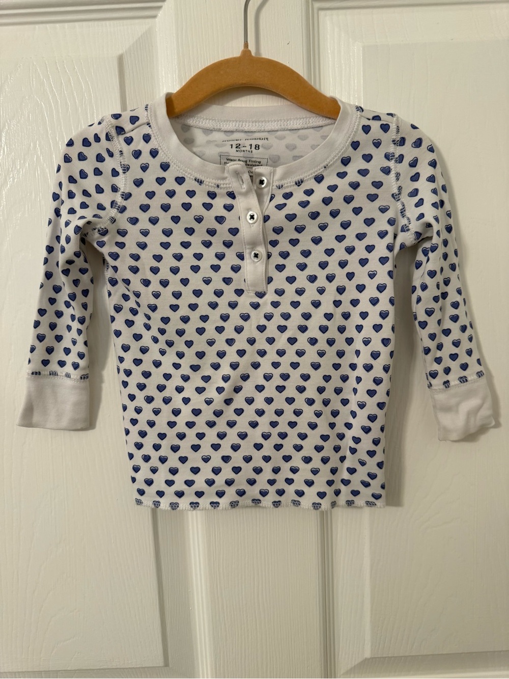 Roller Rabbit White Long-Sleeve Henley with Blue Heart Print